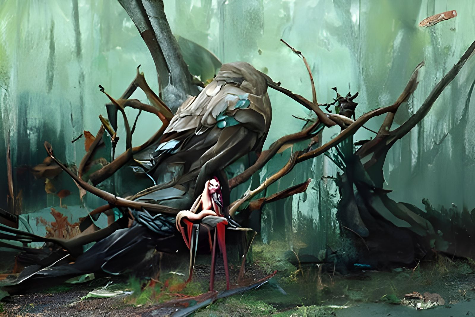 Forest Queen on Overgrown Throne: Fantasy Art