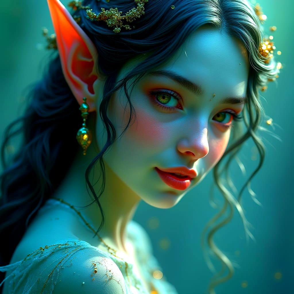 Ethereal Fantasy Elf Captured in a Captivating Close-Up