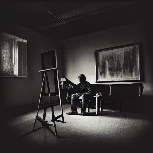 Moody Black and White Oil Painting Studio in High Contrast