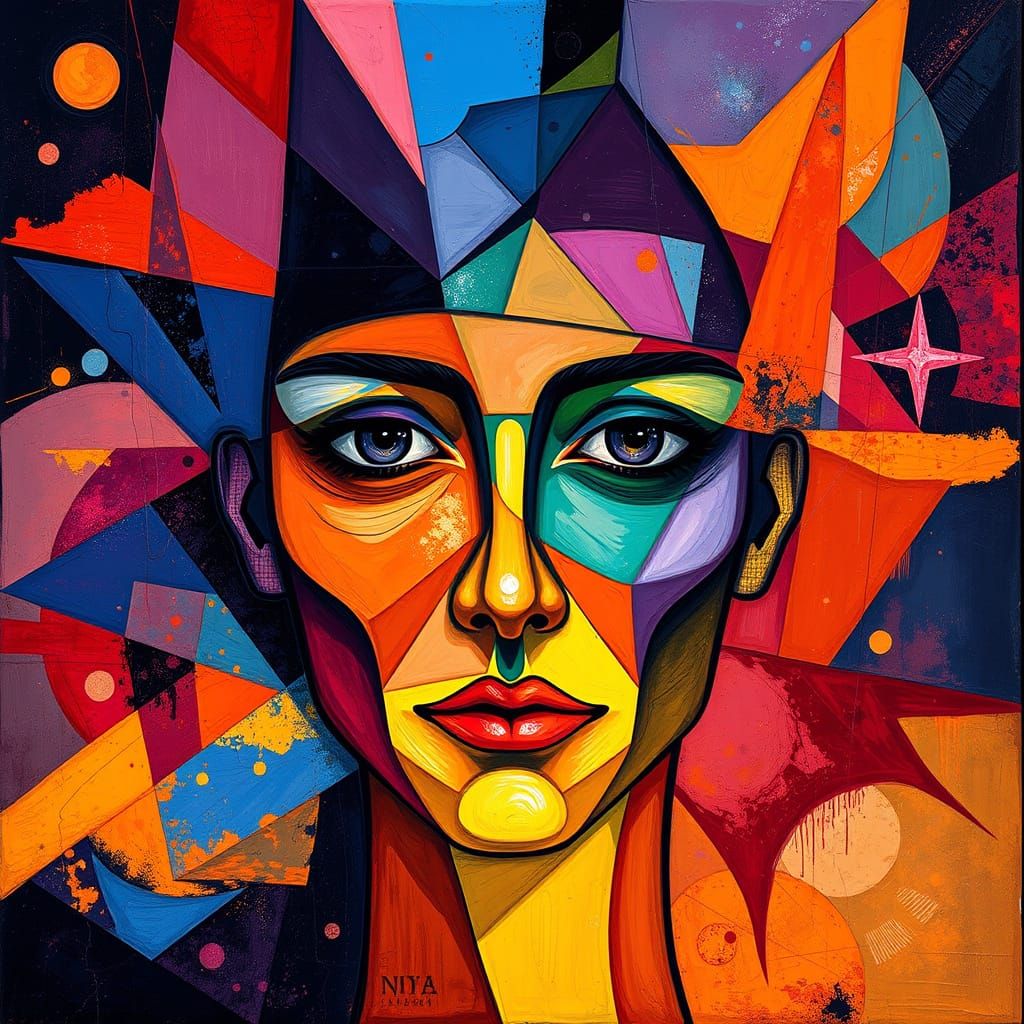 Abstract Expressionist Portrait Unfolds in Cosmic Colors