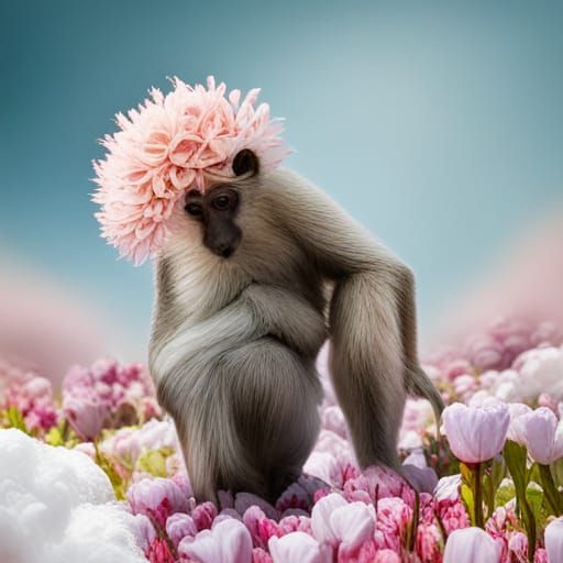 Astronaut Monkey in a Surreal Flower World