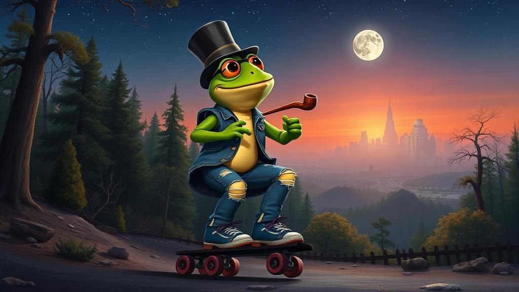 Toad on Roller Skates in Forest, Pixar Style