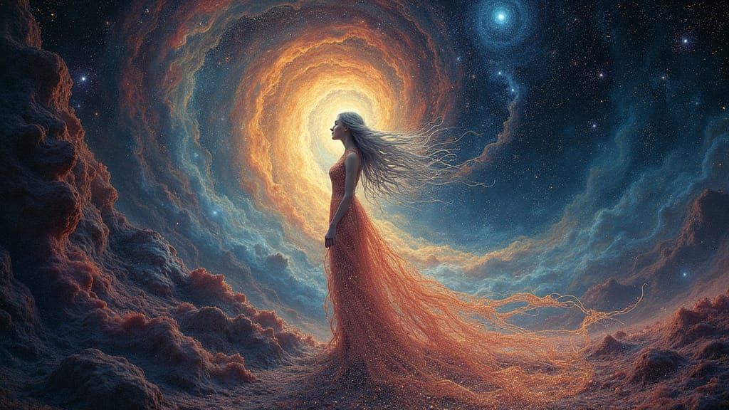 Psychedelic Stardust Goddess Emerges from Cosmic Vortex