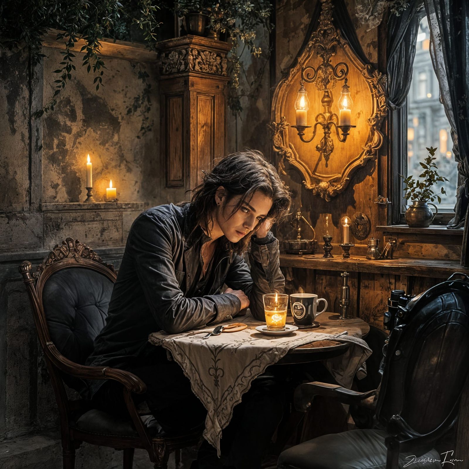 Magical Italian Coffee Shop Interior With Soft Candlelight