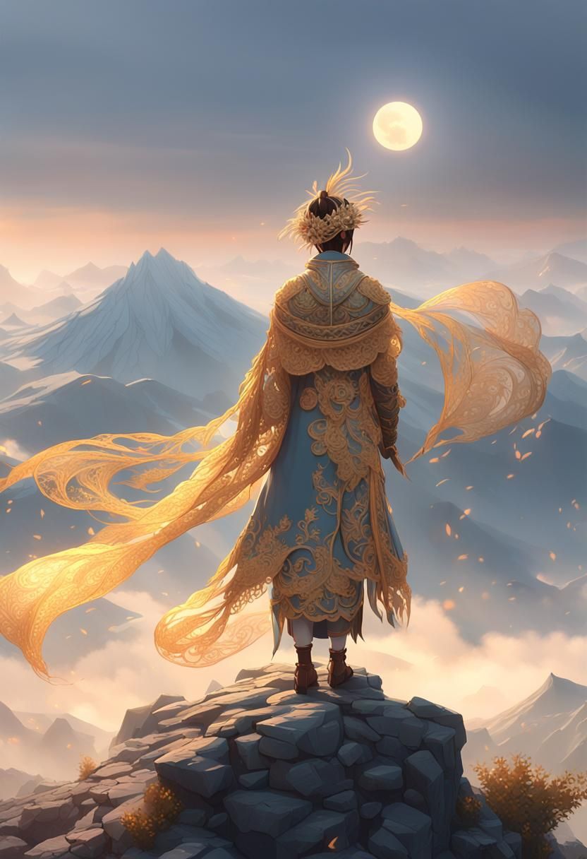 Anime Character on Misty Mountain in 3D