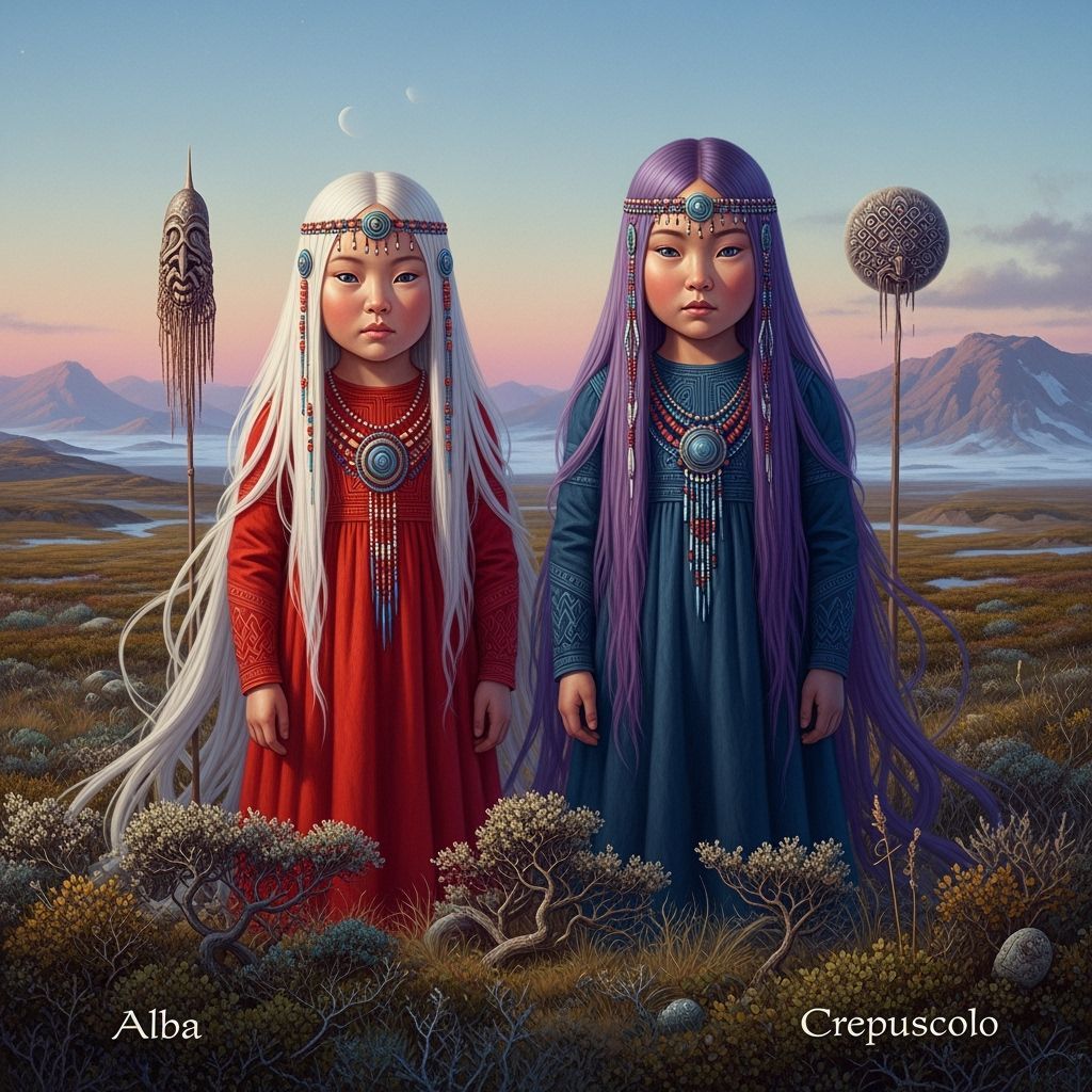 Ancient Beringian Girls: Dawn and Dusk, Digital Art