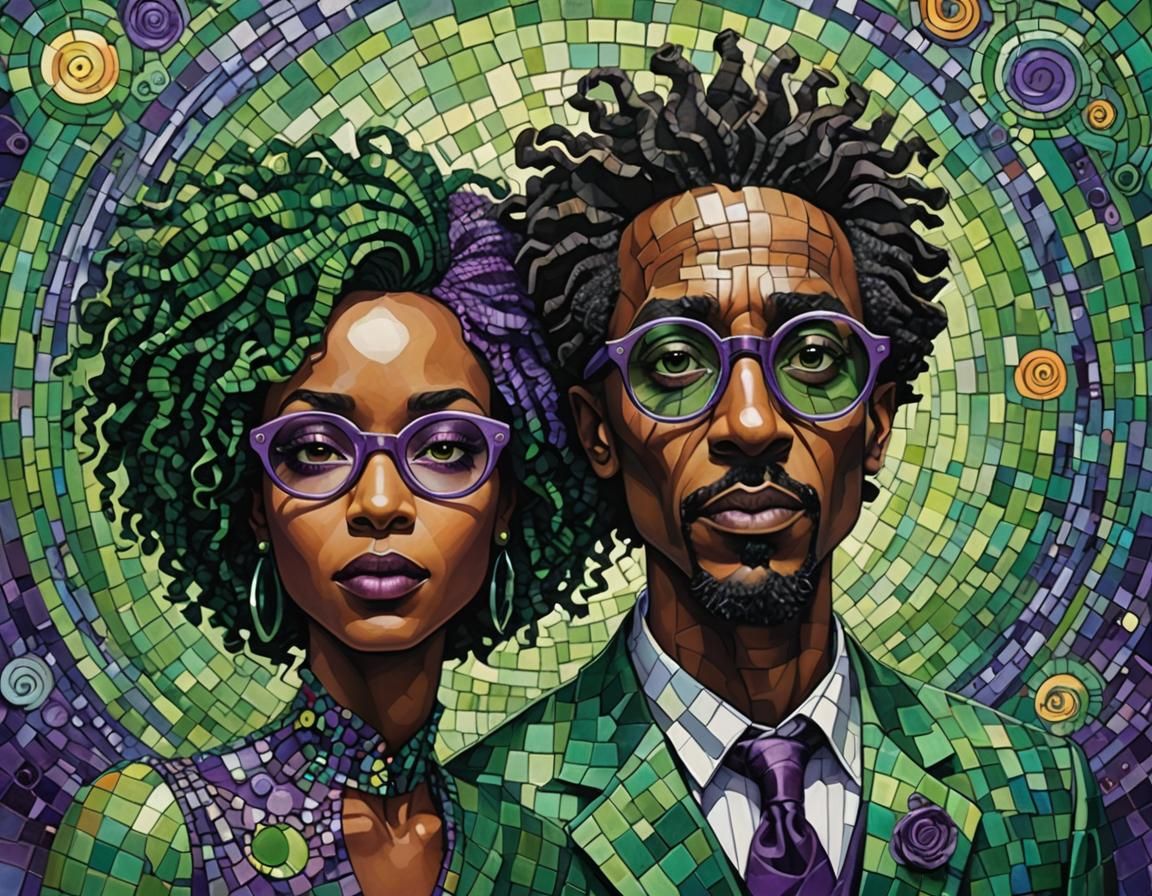 Vibrant Surrealist Singers in Semi-Mosaic Illustration