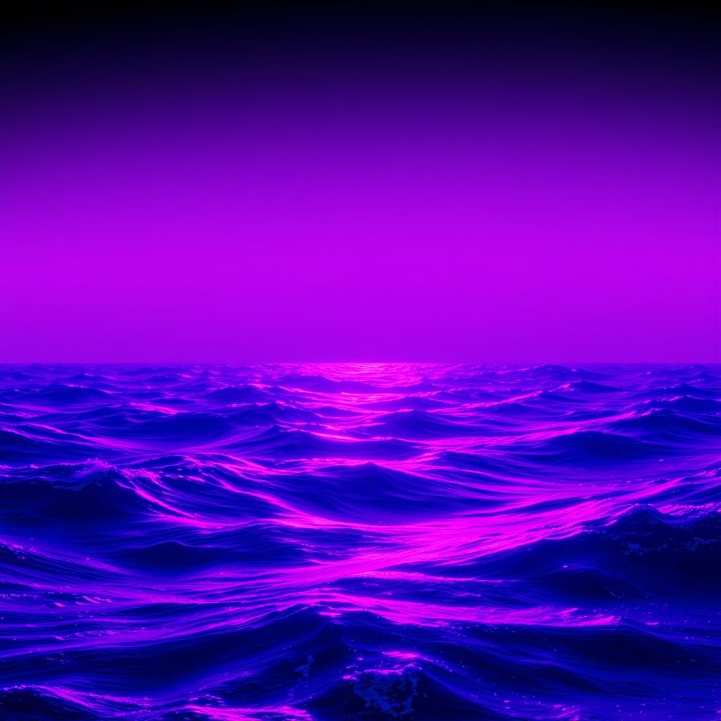 Vast Ocean Illuminated by Neon Ultraviolet Light