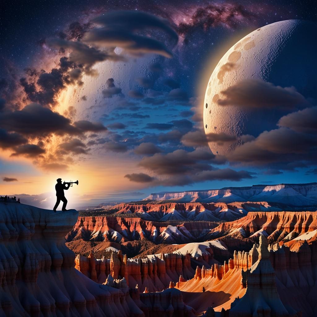 Trumpet Player on Moon over Bryce Canyon