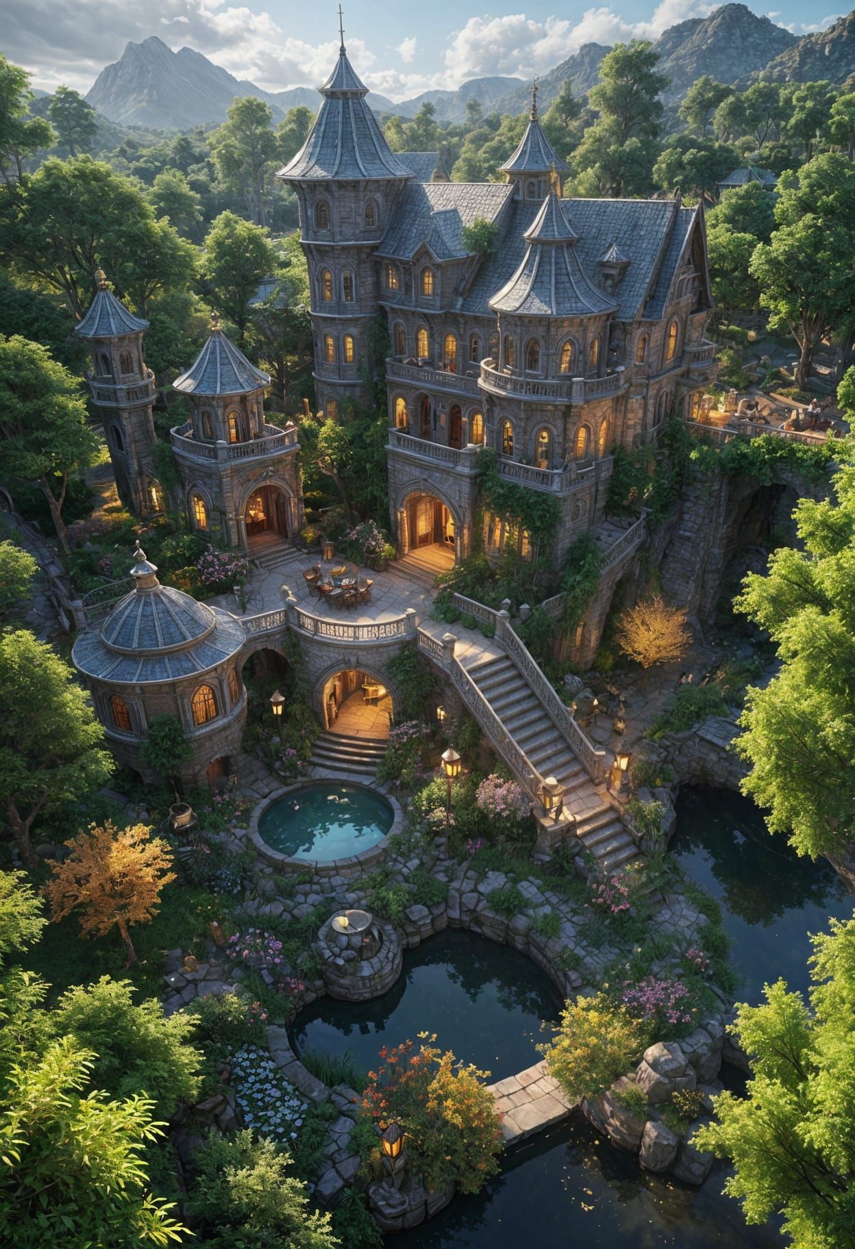 Grand Mansion Illuminated in Elegant Elegance