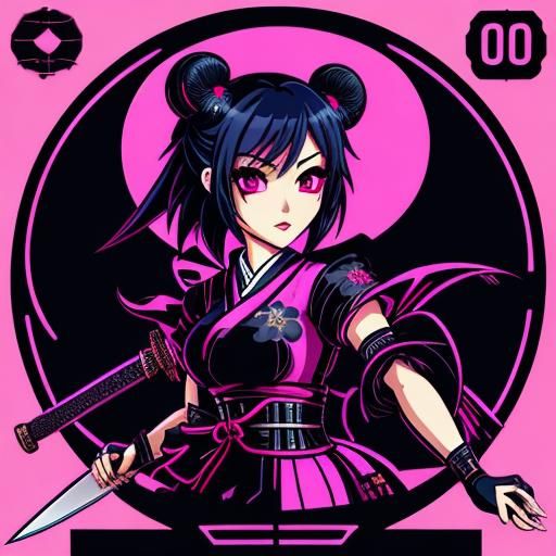 Synthwave Gothic Chibi Girl with Swords