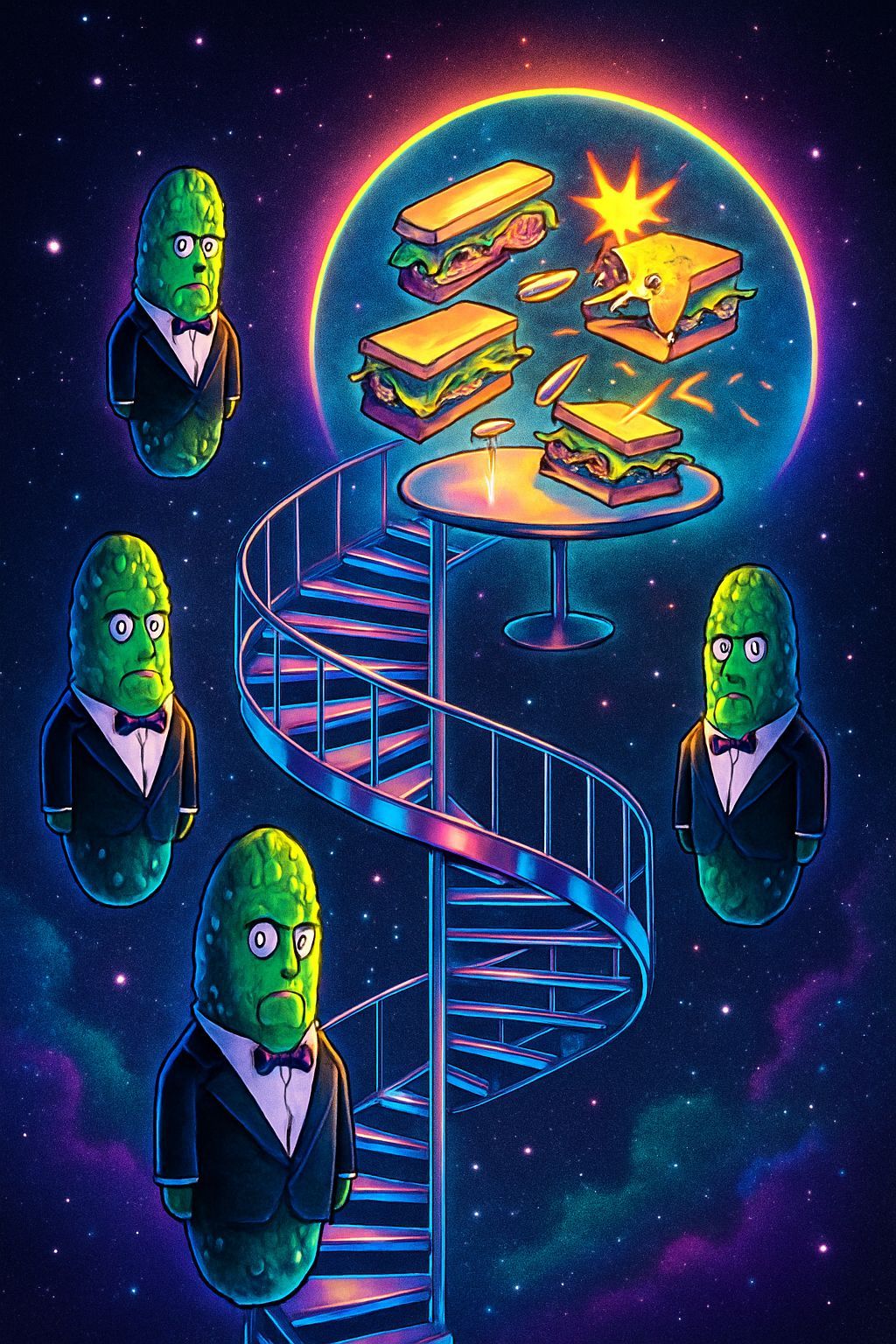Stairs to Interdimensional Sandwich Buffet in Neon Surrealis...