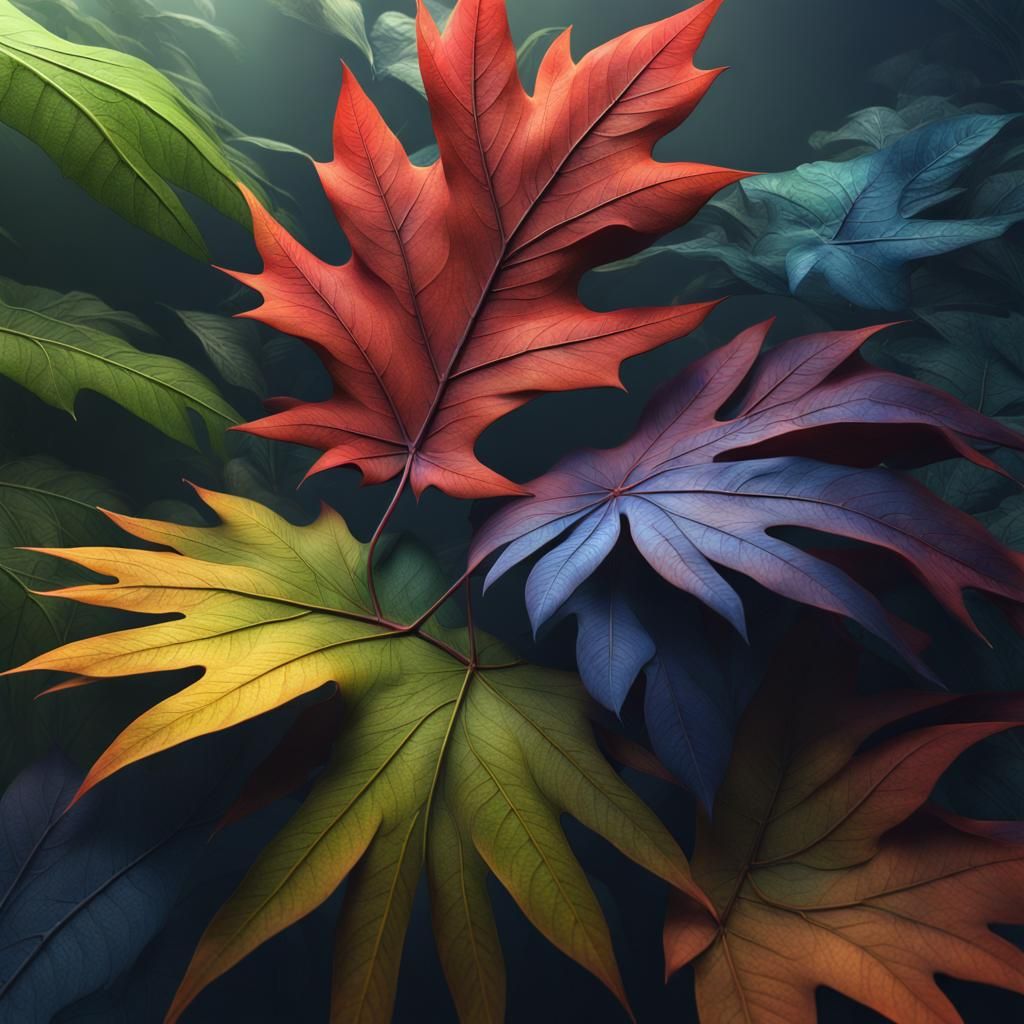 Multicolor Autumn Leaves in Detailed Matte Painting