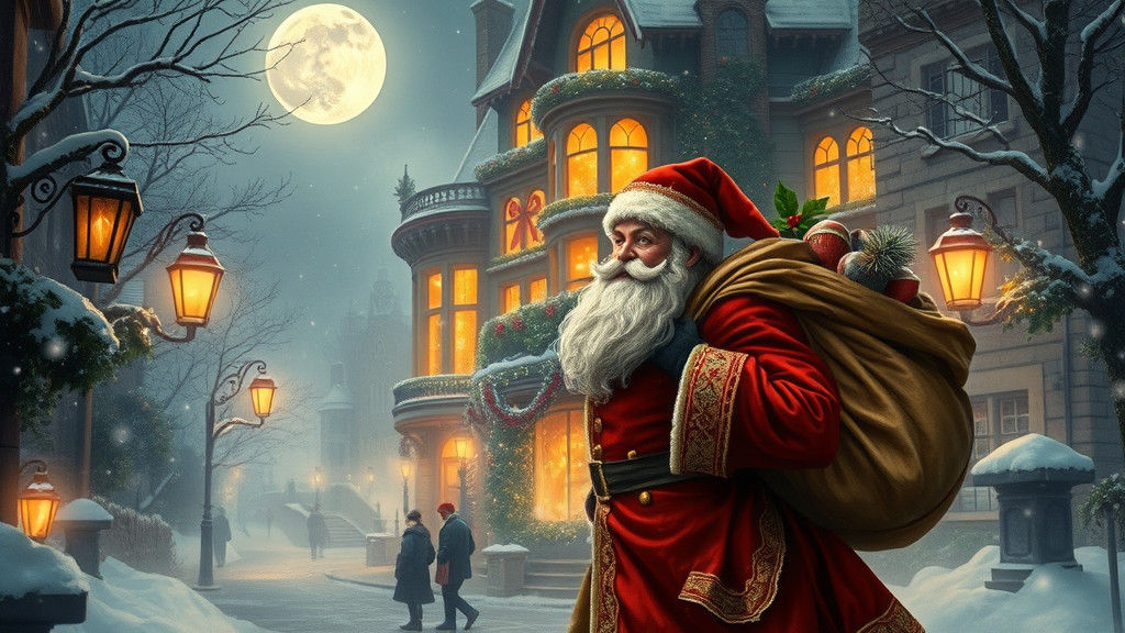 Victorian Christmas Scene in London as Pre-Raphaelite Painti...