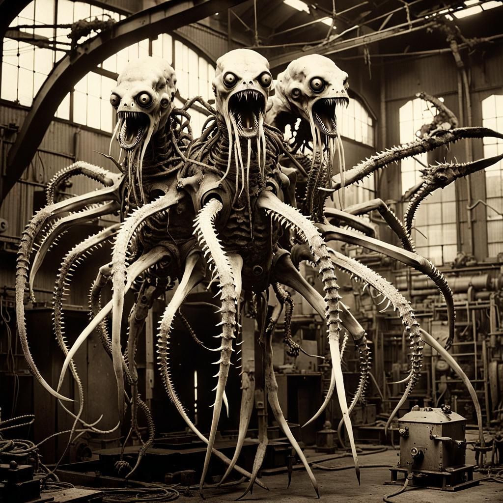 Chimeric Undead Abomination in Sepia, Dark Fantasy Art