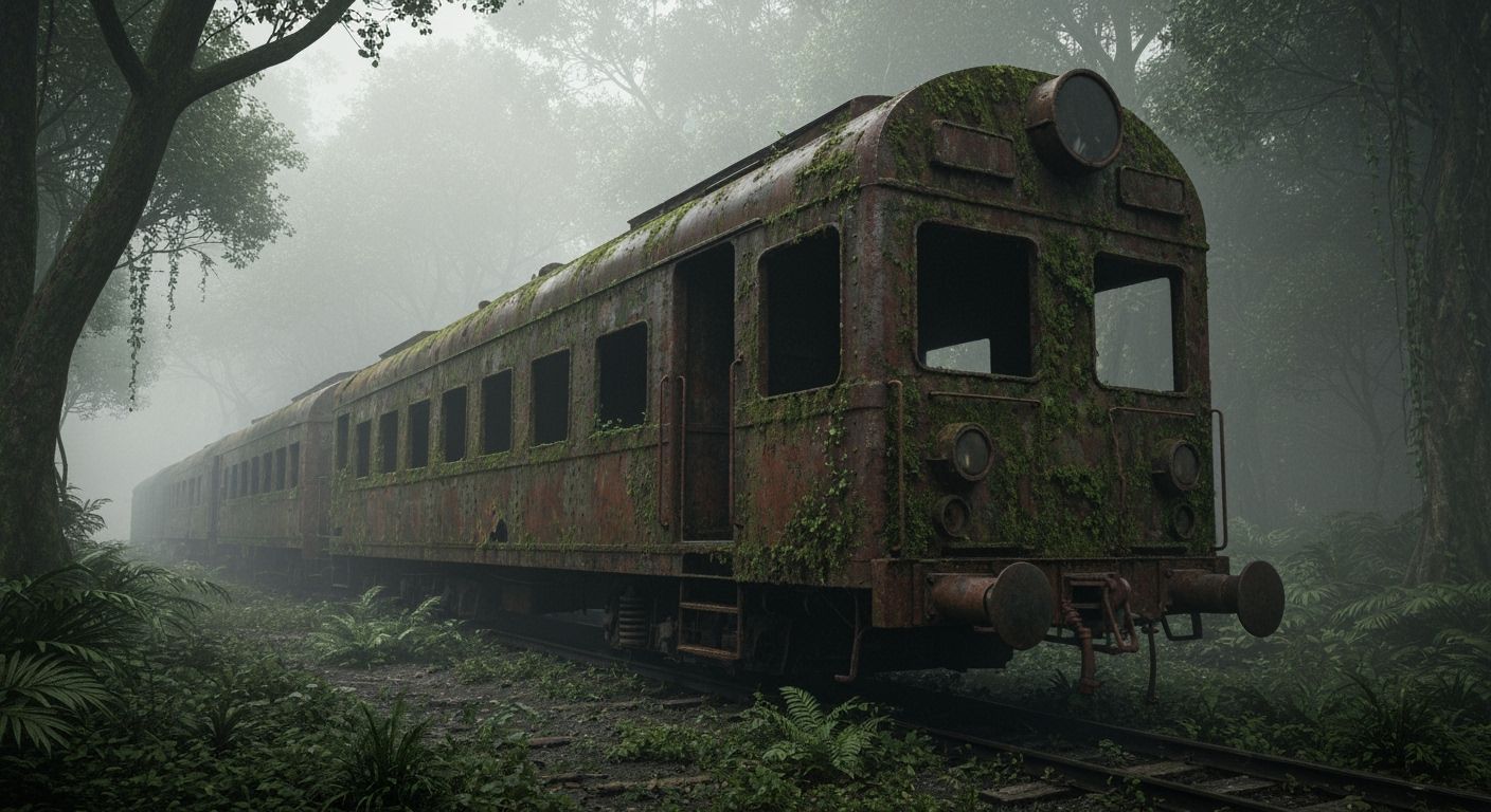 Abandoned Train in Overgrown Jungle: Photorealistic