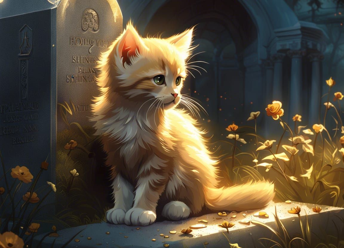 Sad Kitten on Grave, Painterly Style