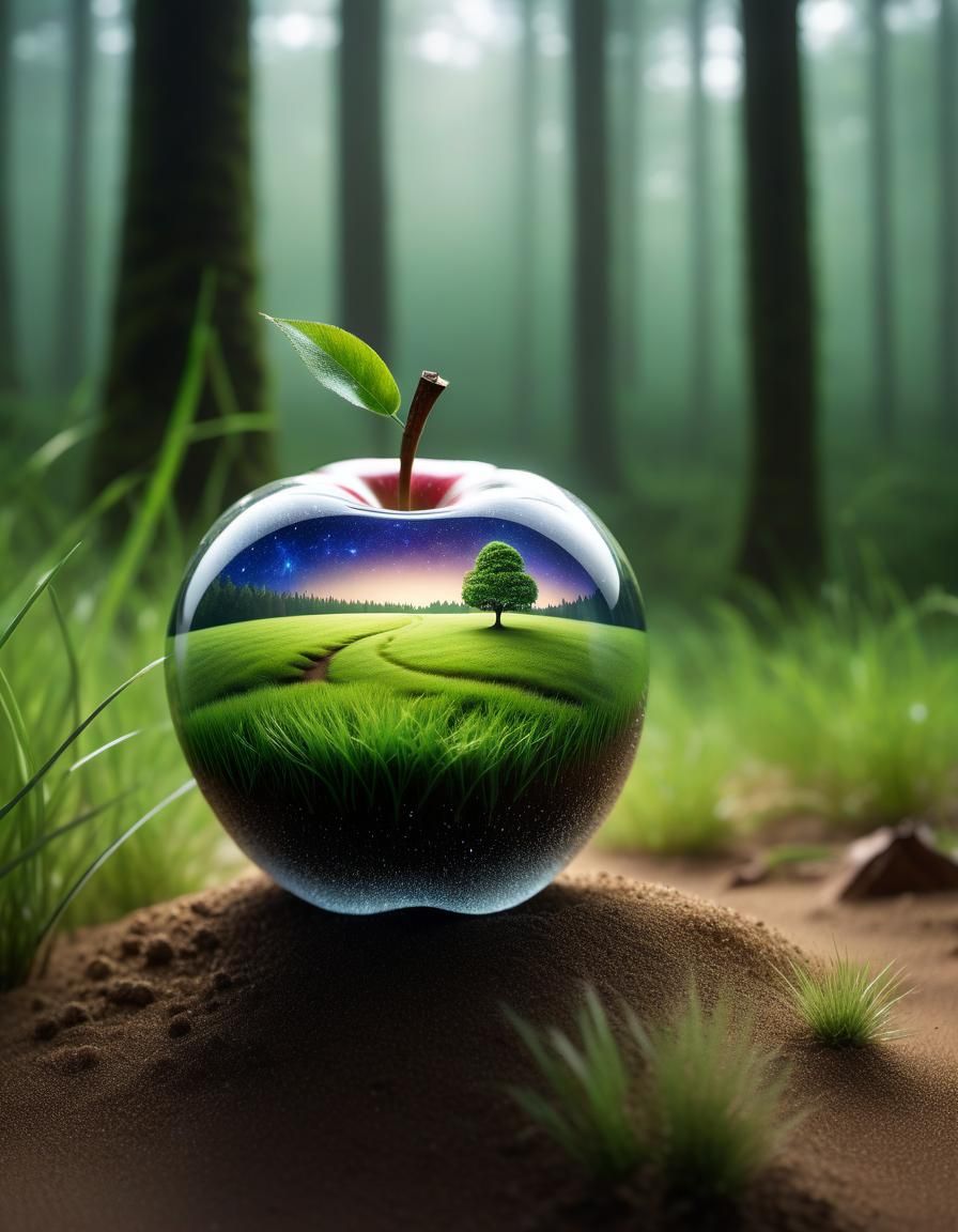 Glass Apple with Milky Way Double Exposure