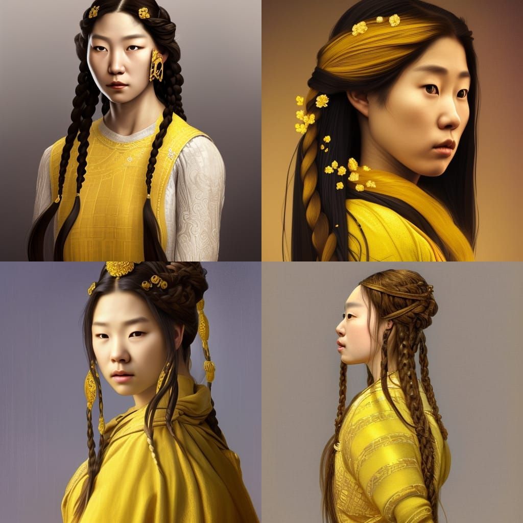 Medieval Korean Princess Portrait, Detailed Art Nouveau
