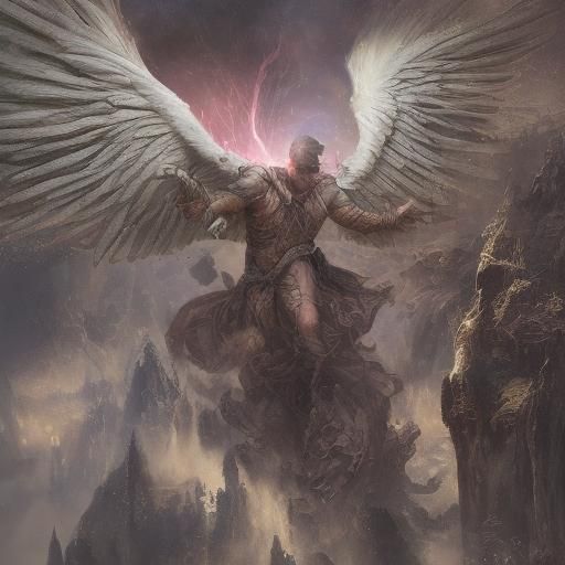 Man Wrestles Angel in Detailed Matte Painting