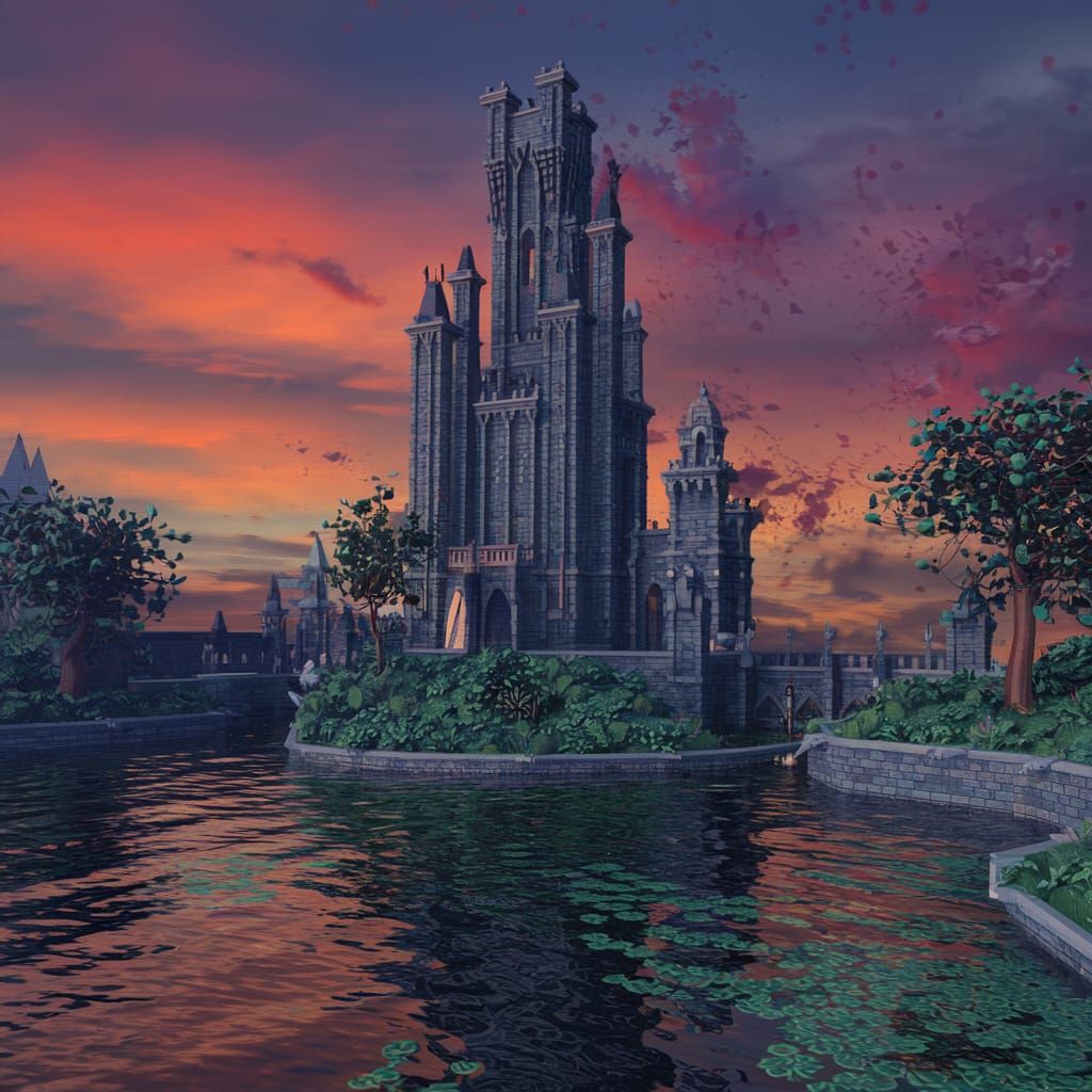 Fantastical Castle Landscape in Matte Painting Style