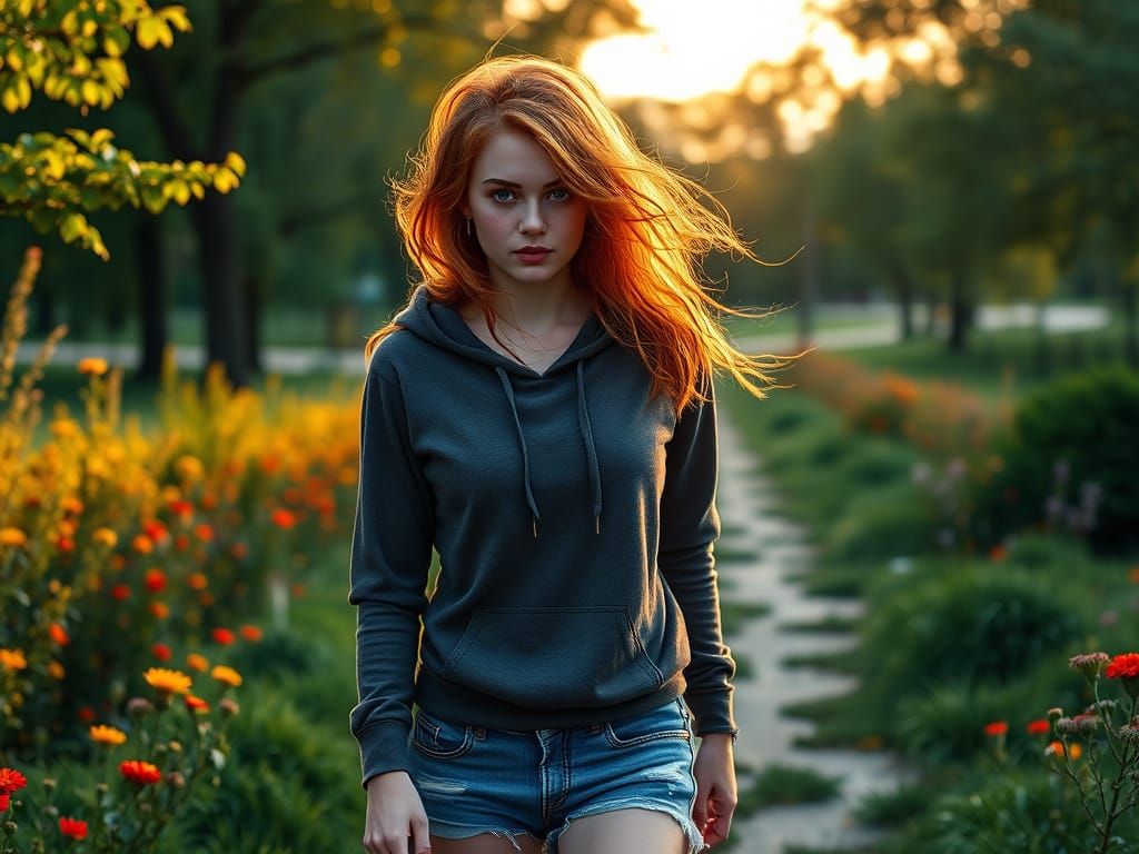 A Serene Redhead in a Lush Park Landscape