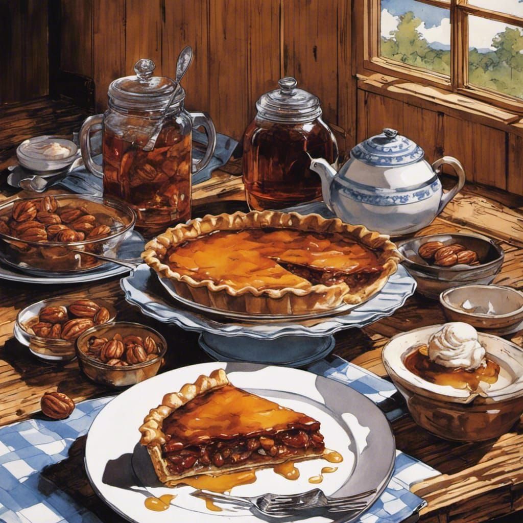 Delicious Pecan Pie with Ice Cream Still Life