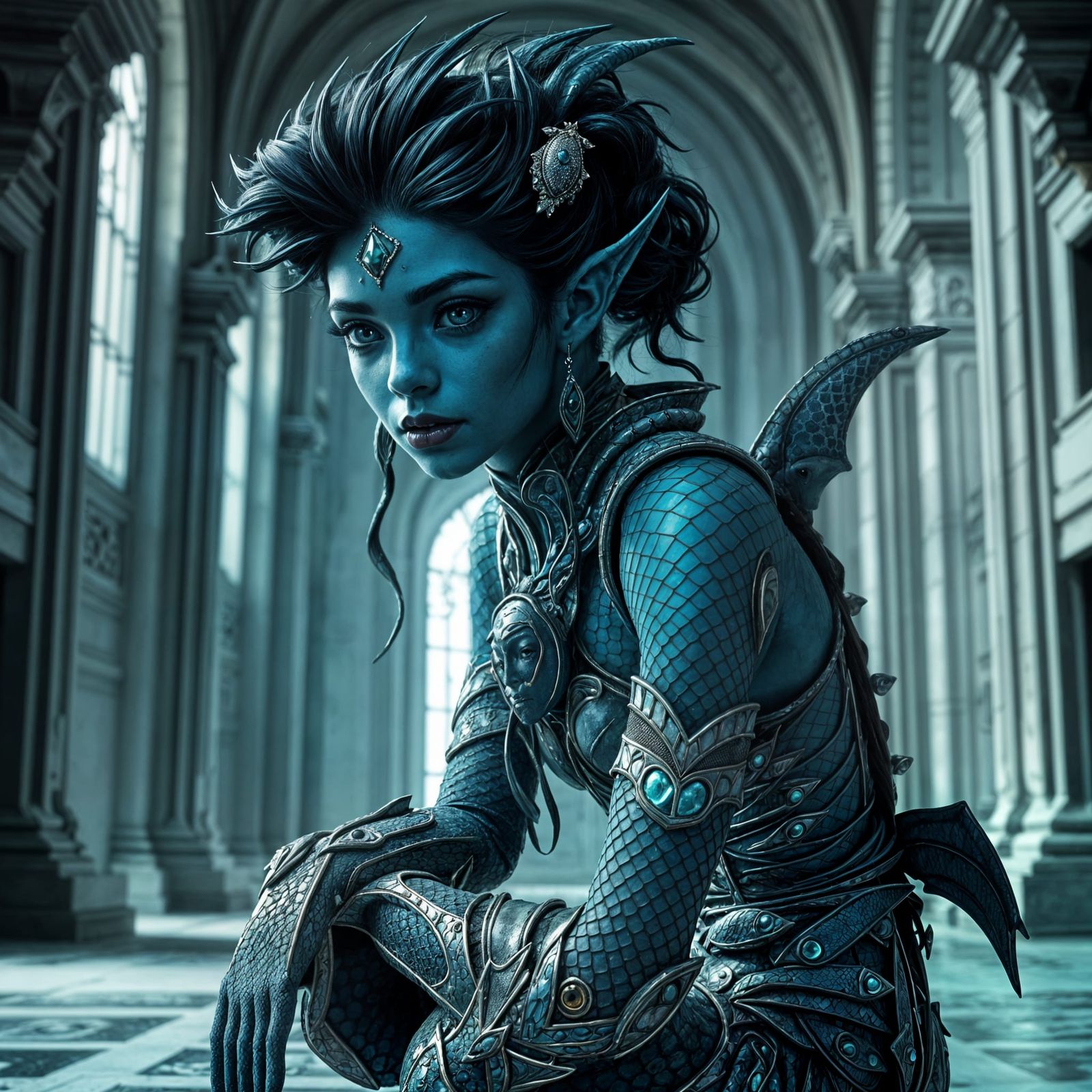 Fantastical Teenage Girl in Aquatic Costume