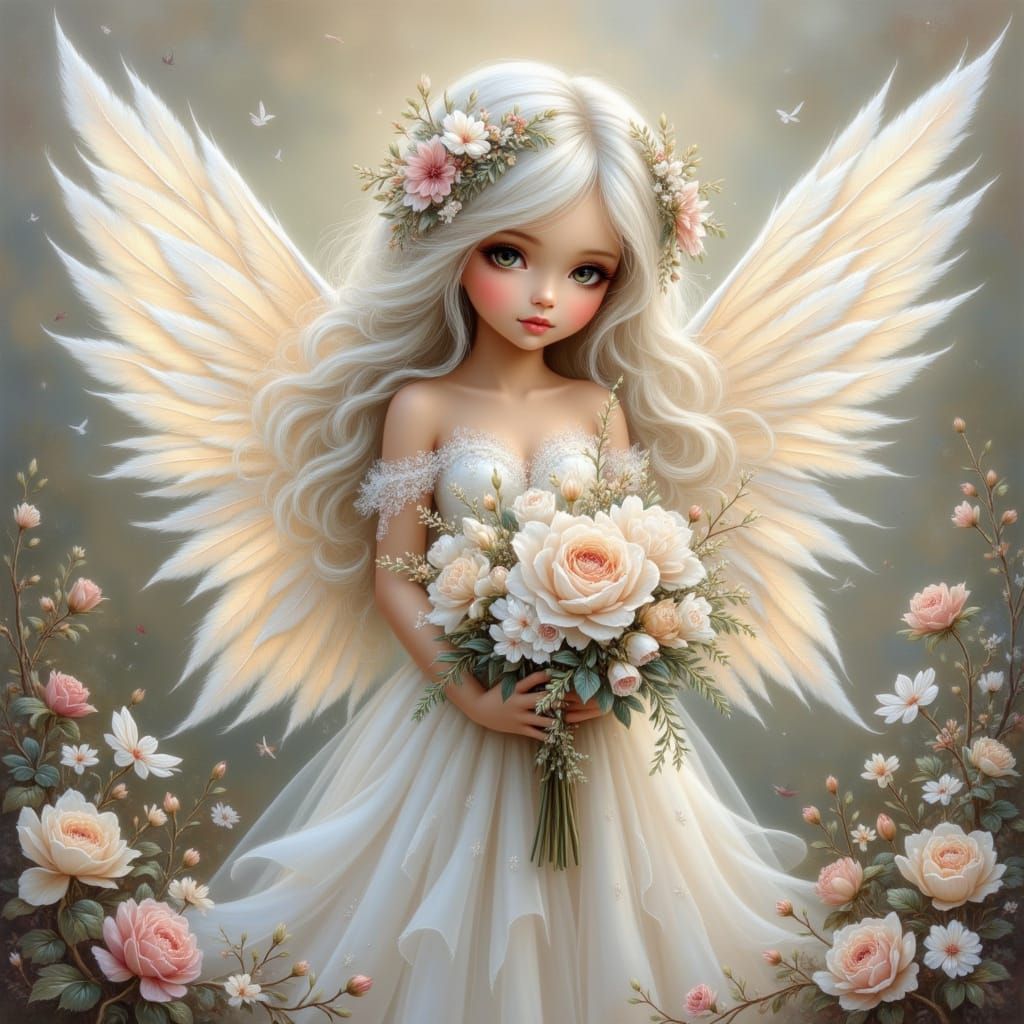 Ethereal Fairy with Floral Crown and Glowing Wings