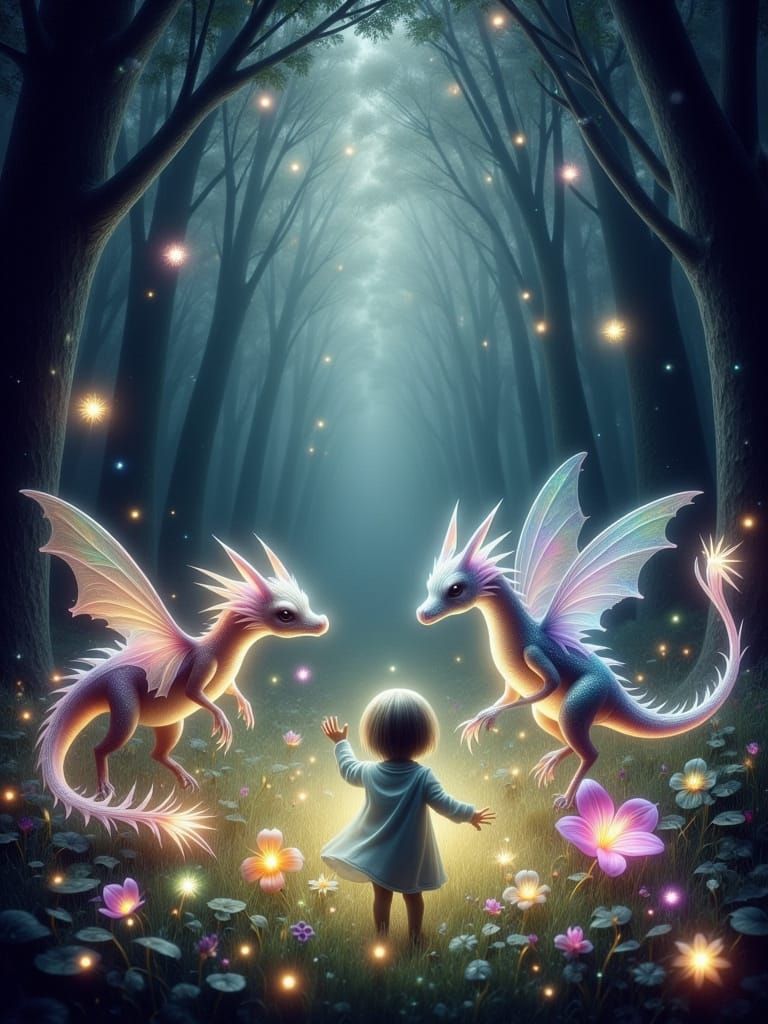 Whimsical Forest Gathering in Dreamy Watercolor Style