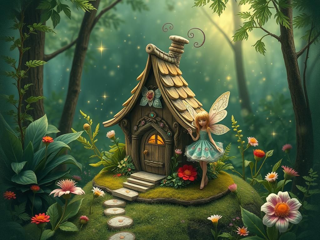 Enchanting Fairy House in Lush Forest Landscape