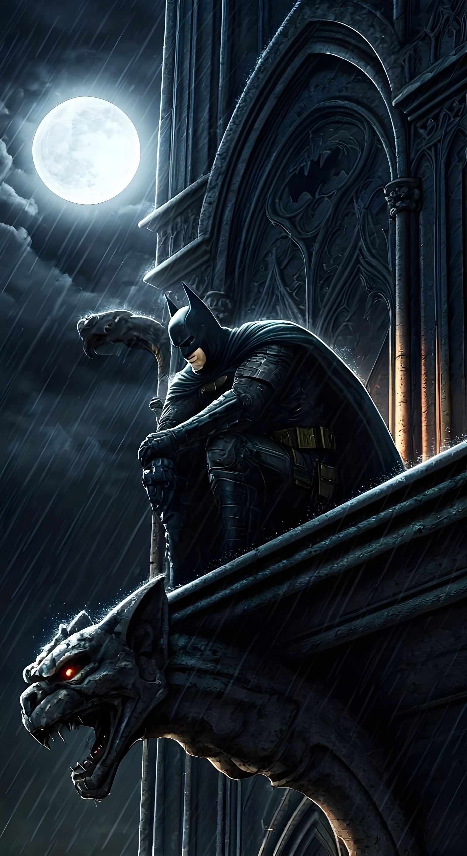 Batman as Medieval Knight on Gothic Cathedral