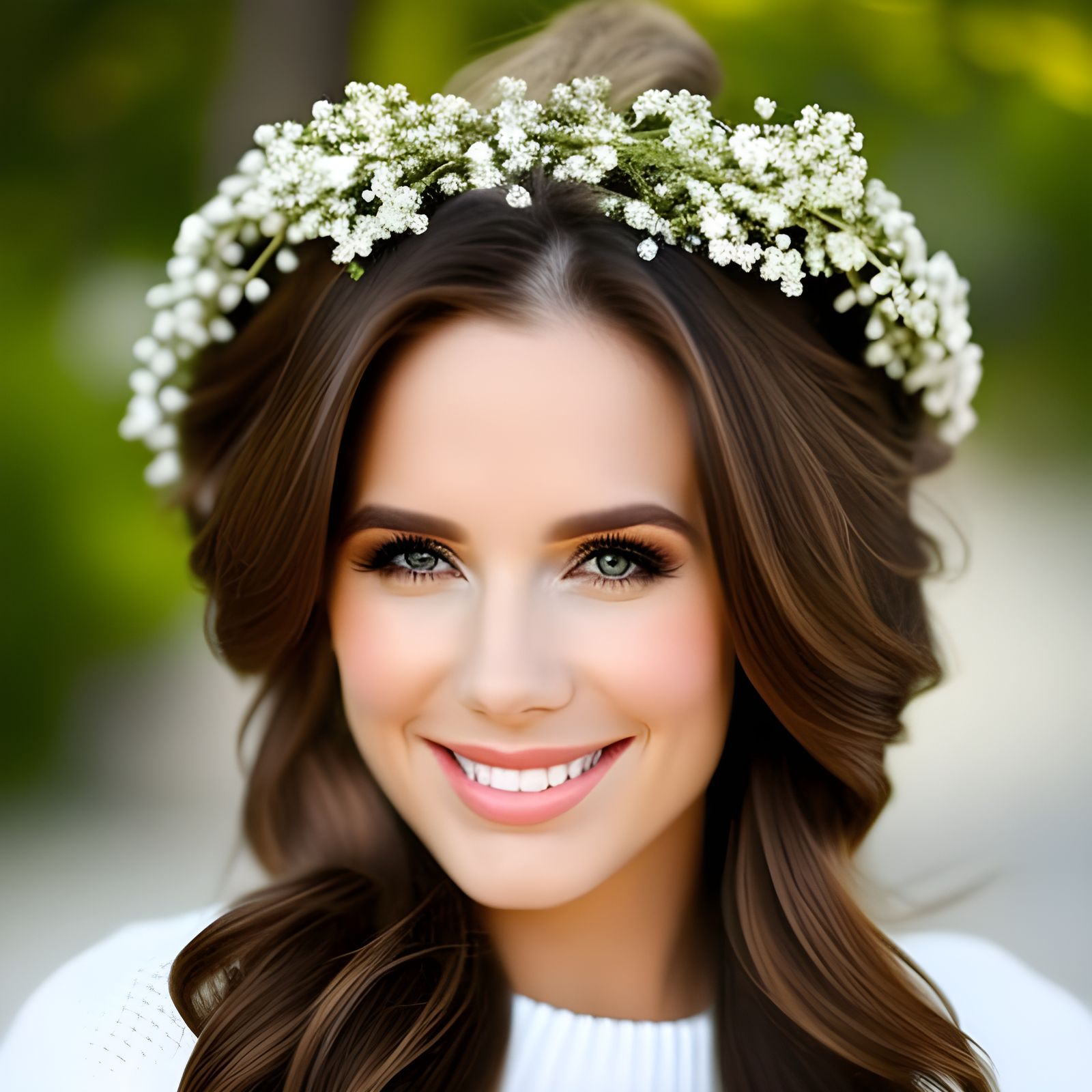 Attractive Blond Woman Winking in Front of Floral Art