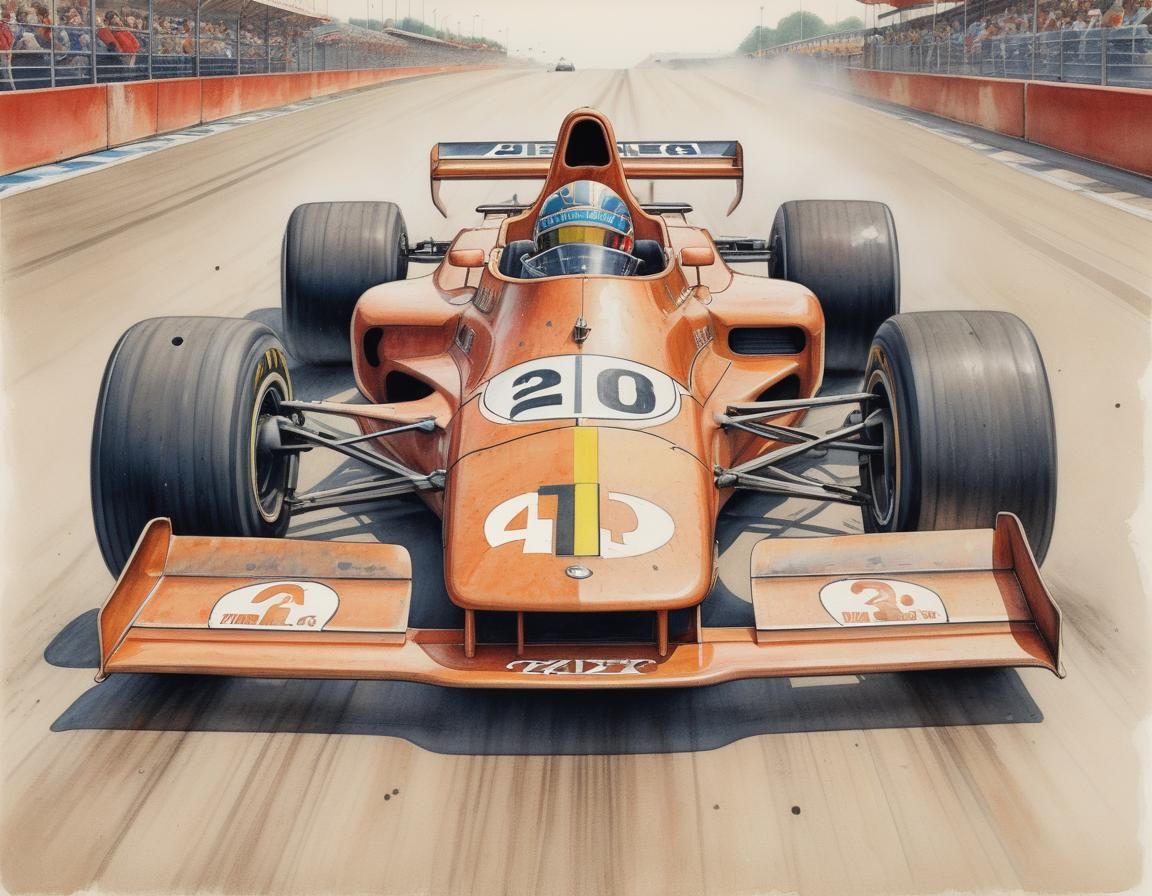 Vintage Formula One Car in Colored Pencil