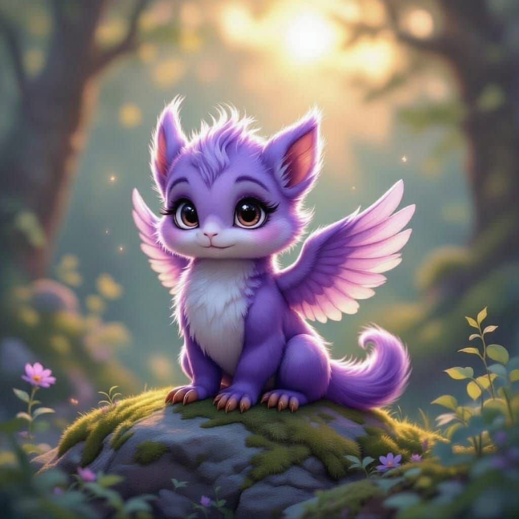Cute Purple Enfield Creature with Griffon Body on Rock
