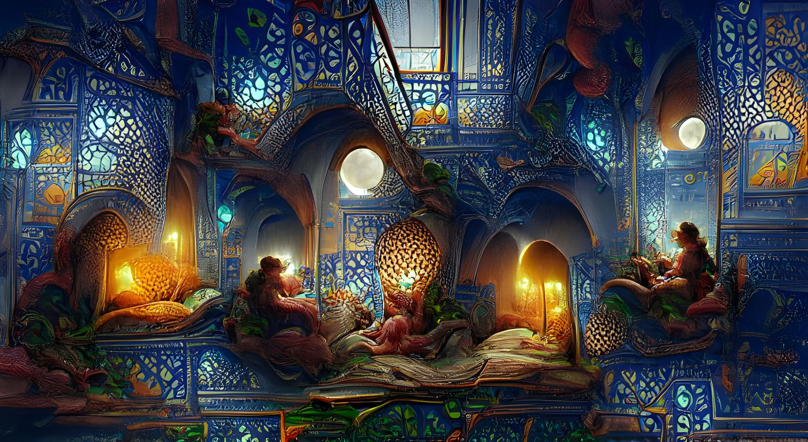 Moroccan Interior with Volumetric Lighting in Art Nouveau St...