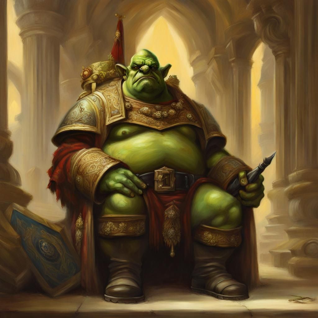 Ogre Officer in Opulent Oasis: Original Digital Art