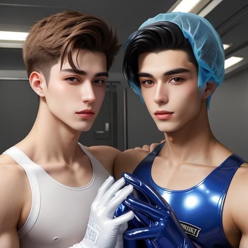 Teenage Couple Holding Hands with Surgical Gloves