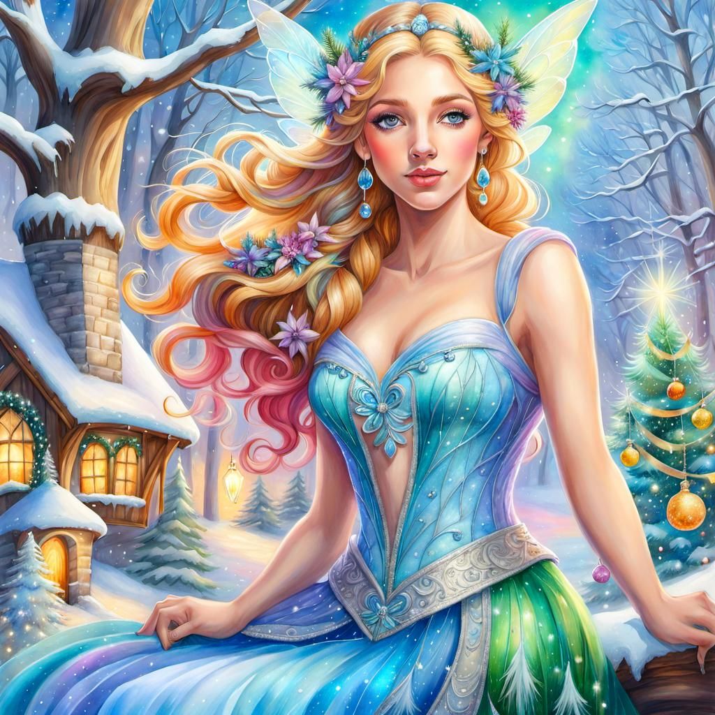 Christmas Fairy Portrait in Winter Landscape