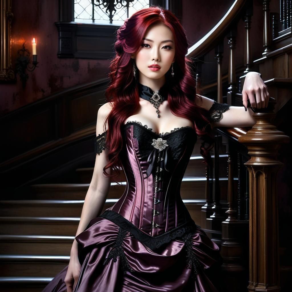 Gothic Victorian Japanese Woman Portrait in Oil