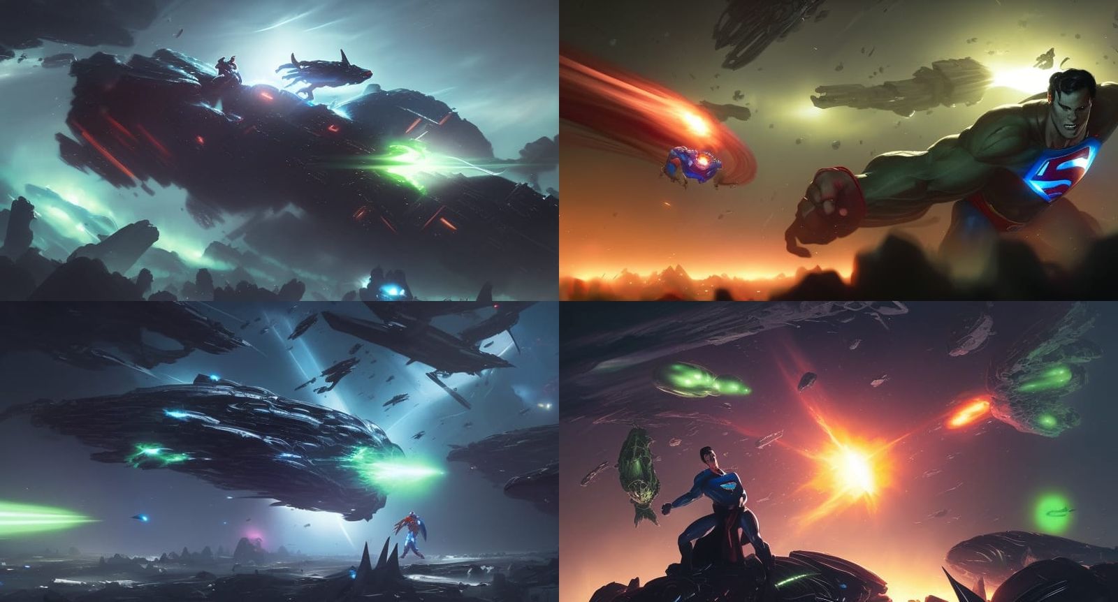 Dark Superman Battles in Space: Fantasy Art