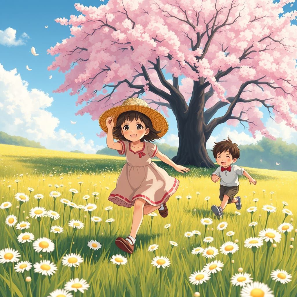 Joyful Summer Day in Vibrant Flat Art Style