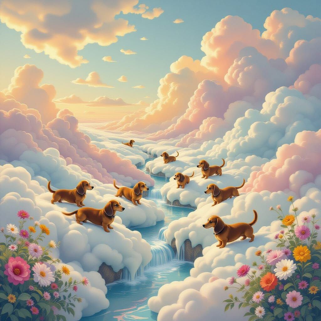 Dachshunds Morphing Into Clouds And Streams In A Dreamlike L...