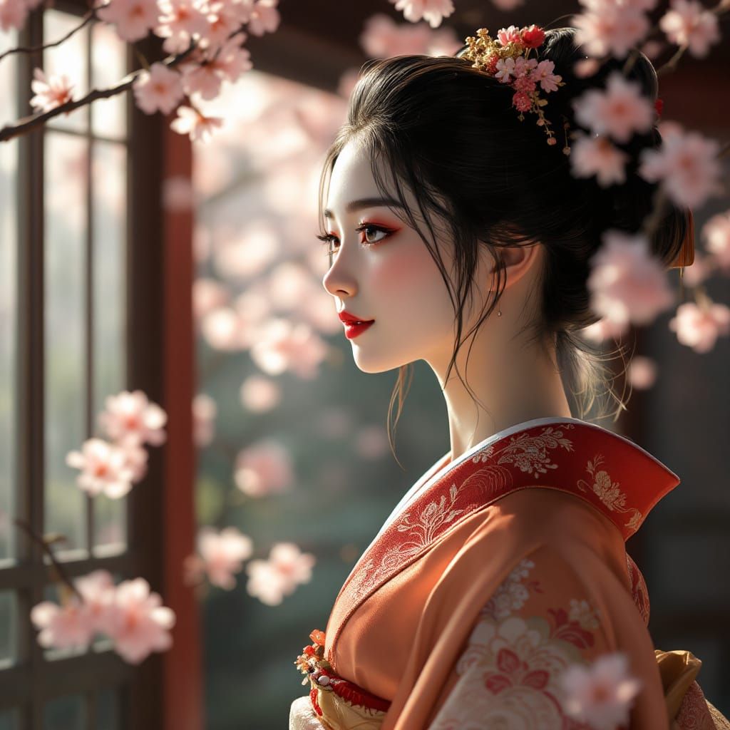 Elegant Geisha Portrait in Anime Style