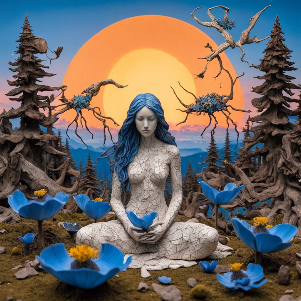 Surreal Goddess Unites Shattered Mirrors in Vibrant Himalaya...