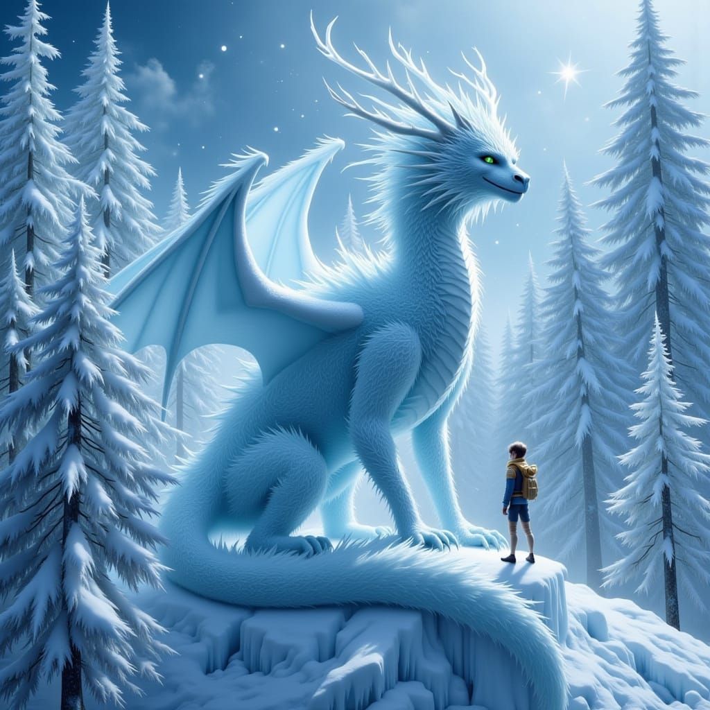 Majestic Ice Dragon in Hyperrealistic Frozen Landscape