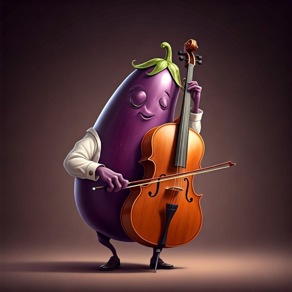 Funny Eggplant Cellist: A Deformed Caricature