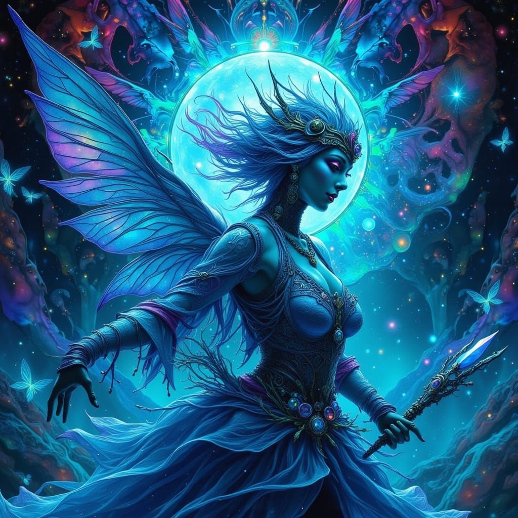 Futuristic Fae in Dark, Glitchy Cyberpunk World