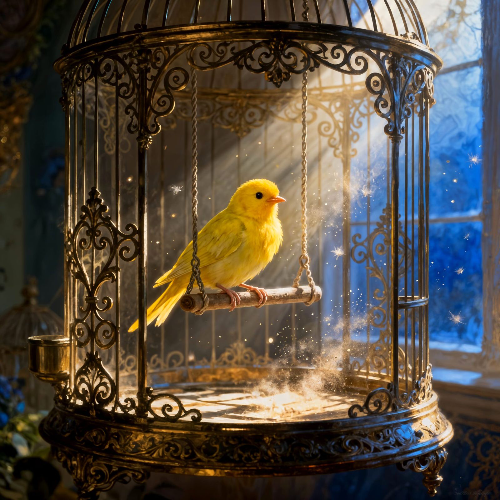 Victorian Birdcage With Bright Canary