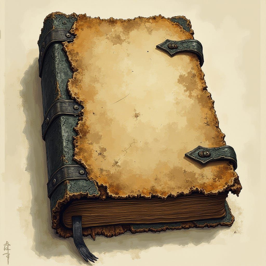 Ancient Tome with Gnoll Hide Cover, Dark Fantasy Art